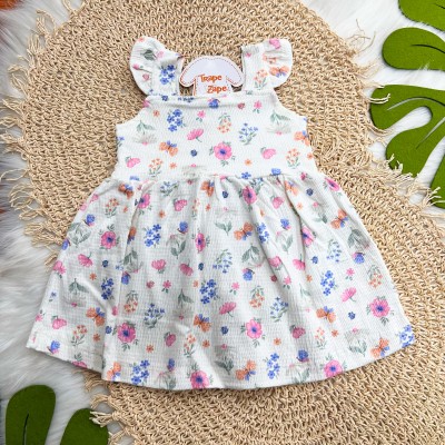 Vestido com Babadinho na Alça Jardim Colorido - Off White